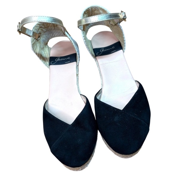 GAIMO 100% Suede Leather Upper Low 2” Wedge Espadrilles Gold Leather Strap Sz 8 - Picture 4 of 11